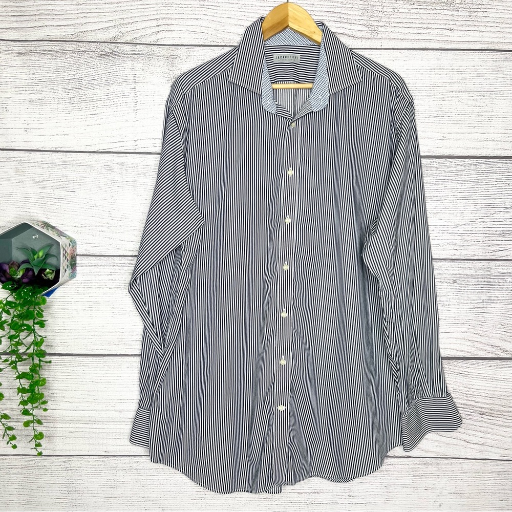 Jack Stone Black & White Striped Flip Cuff Button Down Shirt Men’s Size XXL